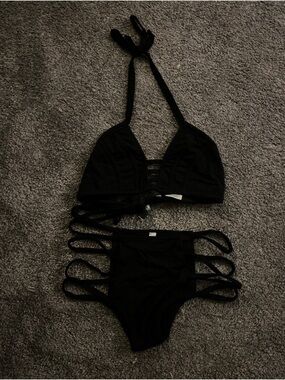 Sexy Black Ritual Designer Cut Out Bikini Swim Suit, XS / S